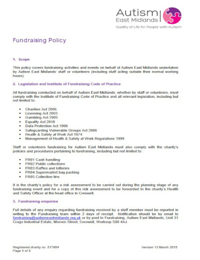 standard fundraising policy