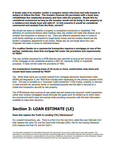 standard loan estimate