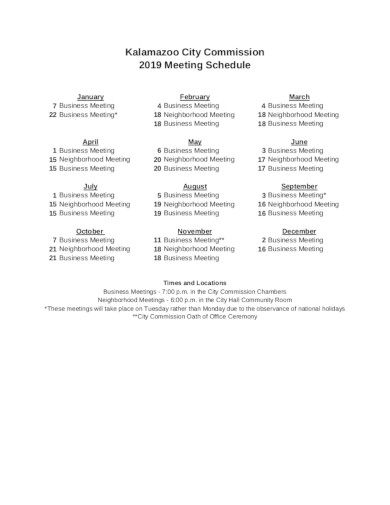 standard meeting schedule template