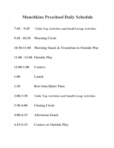 19+ Preschool Daily Schedule Templates in PDF | DOC