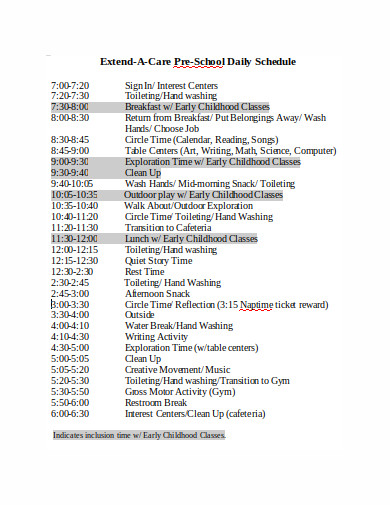 preschool daily schedule template pdf