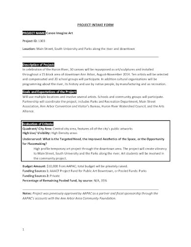 standard project intake form template