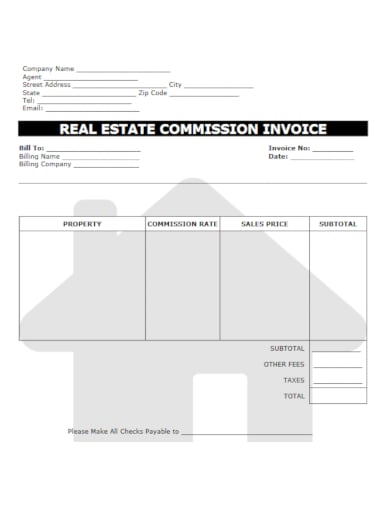 standard real estate commission invoice template
