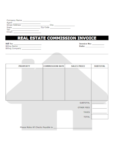 simple real estate commission invoice template