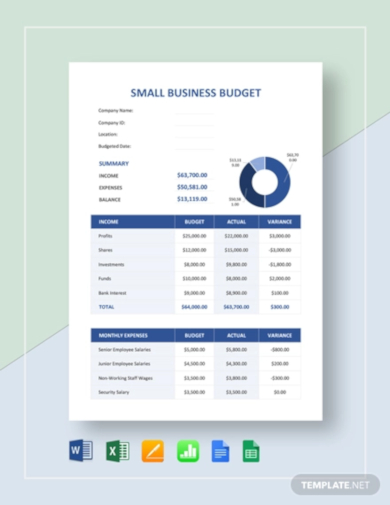 standard small business budget template