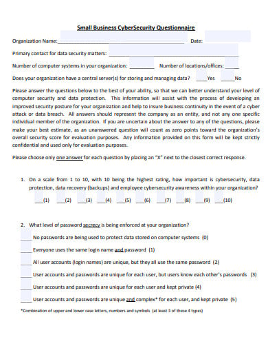 standard-small-business-questionnaire-template
