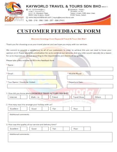 standard travel agency feedback form template