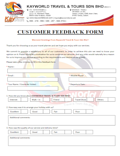 travel feedback form template