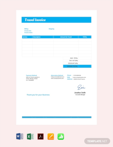 standard travel invoice template