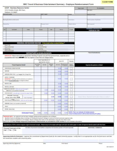 standard travel reimbursement form template