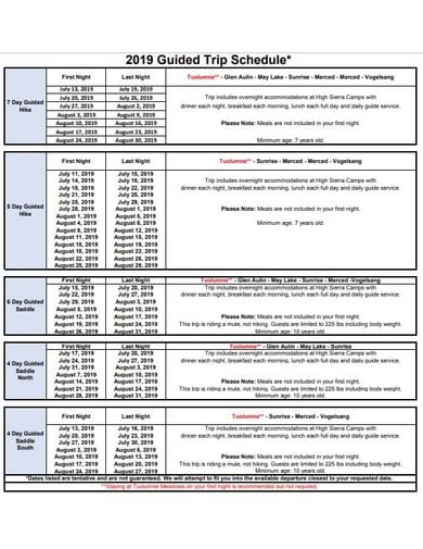 standard travel schedule template