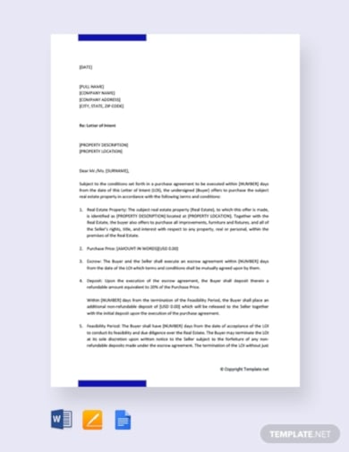 standard real estate letter of intent template