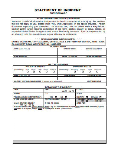 statement of incident form template