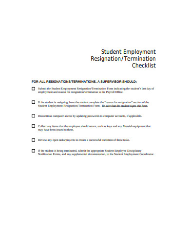 student employment resignation checklist