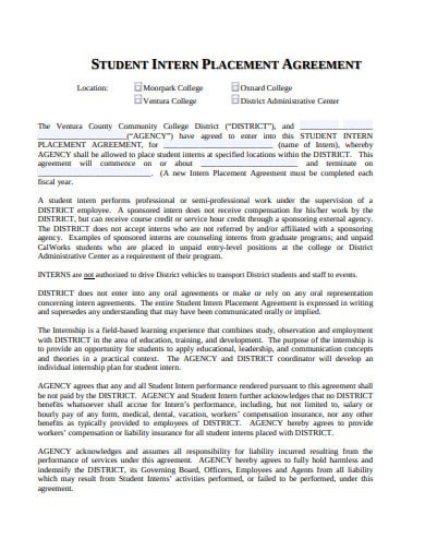 student intern placement agreement