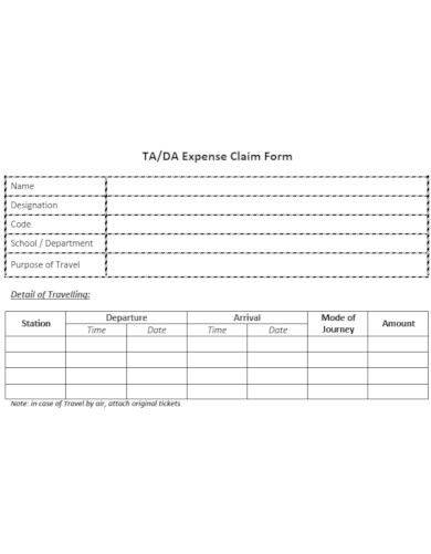 summarized travelling and dearness allowance claim form template