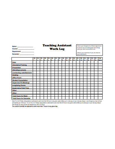 teaching assistant work log template