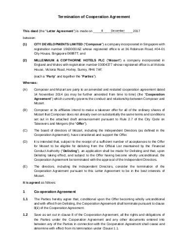 termination of cooperation agreement templates