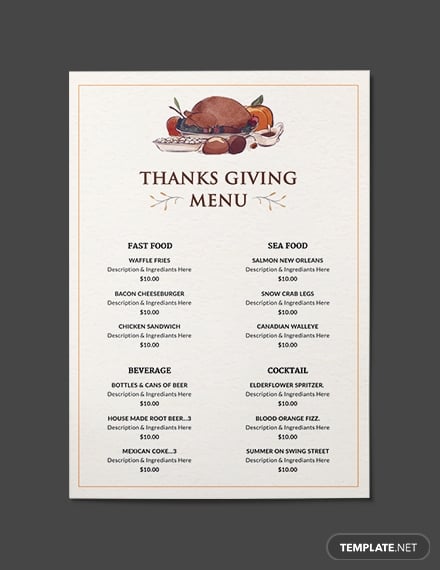 thanksgiving dinner party menu template