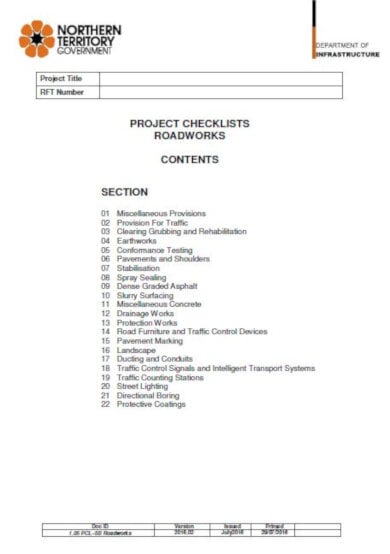 the roadworks project checklists template