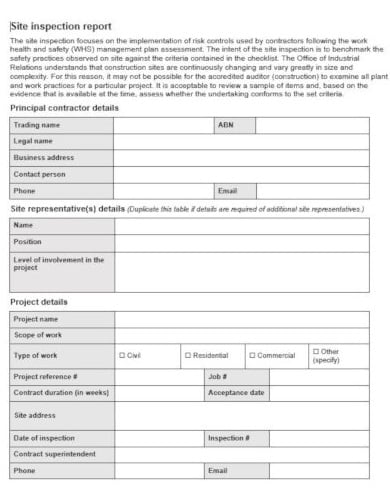 the site inspection checklist template