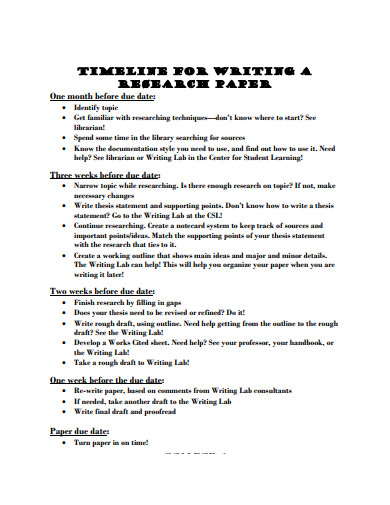 timeline for writing research paper template