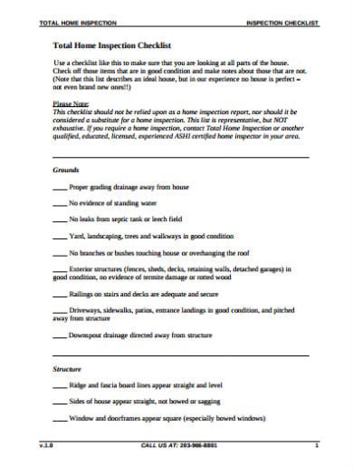 total home inspection checklist template