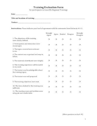 training-evaluation-form-template