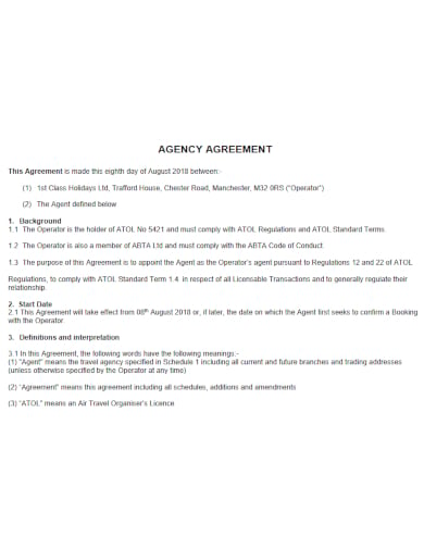 travel agency agreement format 
