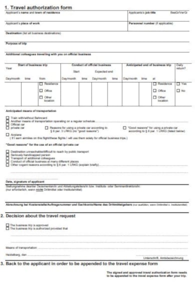 travel authorization sample form