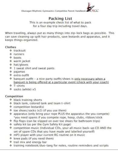 travel packing list download