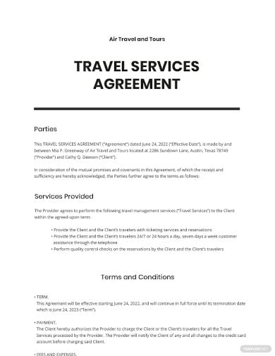12  Travel Agency Agreement Templates PDF