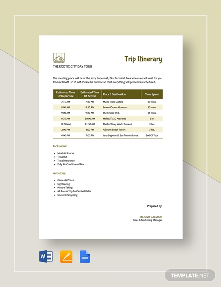 FREE 8+ Road Trip Itinerary Templates in Google Docs | MS Word | Pages ...