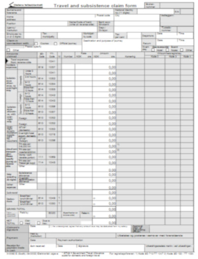 two page travel and subsistence claim form template