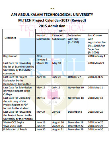 university project calendar example 