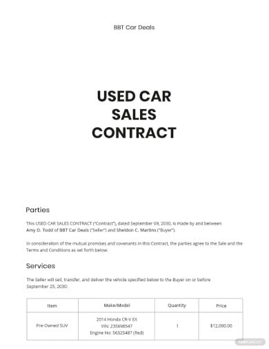 used car sales contract template