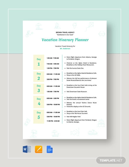 Google Docs Trip Itinerary Template