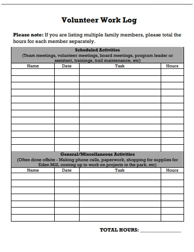 volunteer work log template