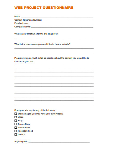 web project questionnaire template