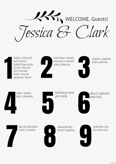 wedding table number seating chart