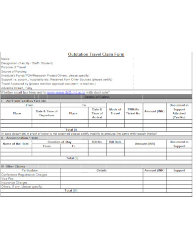 well formatted school outstation travel allowance claim form template