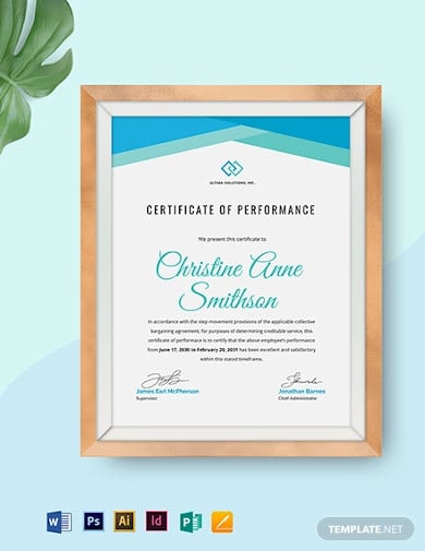 work certificate of performance template