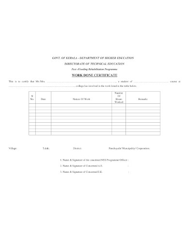 work done certificate in pdf