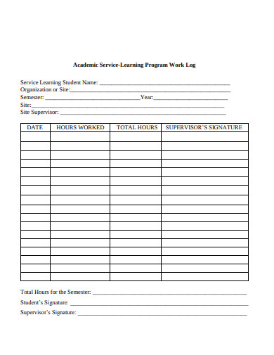 work log for learning program