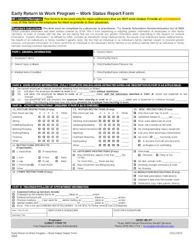 work-status-report-form-template