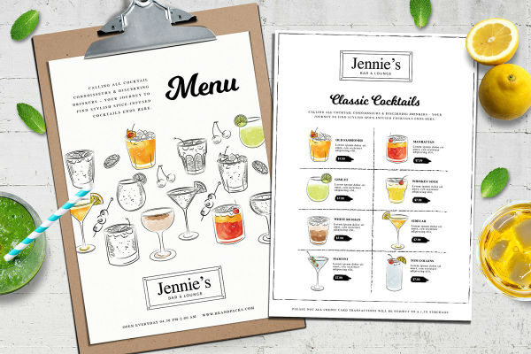 a4 cocktail menu template