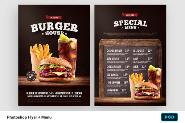 burger psd flyer menu template