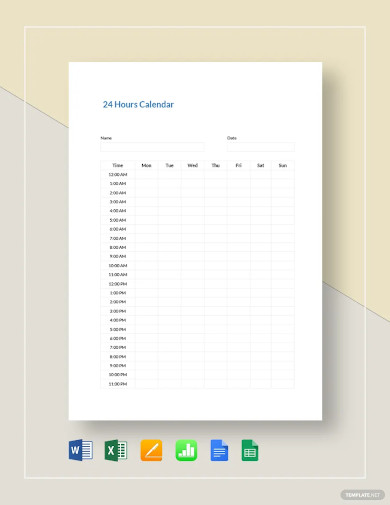 hours calendar template