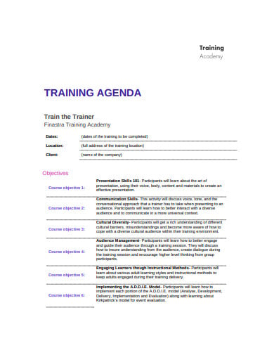 academy training agenda example