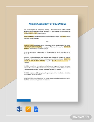 acknowledgment of obligations template